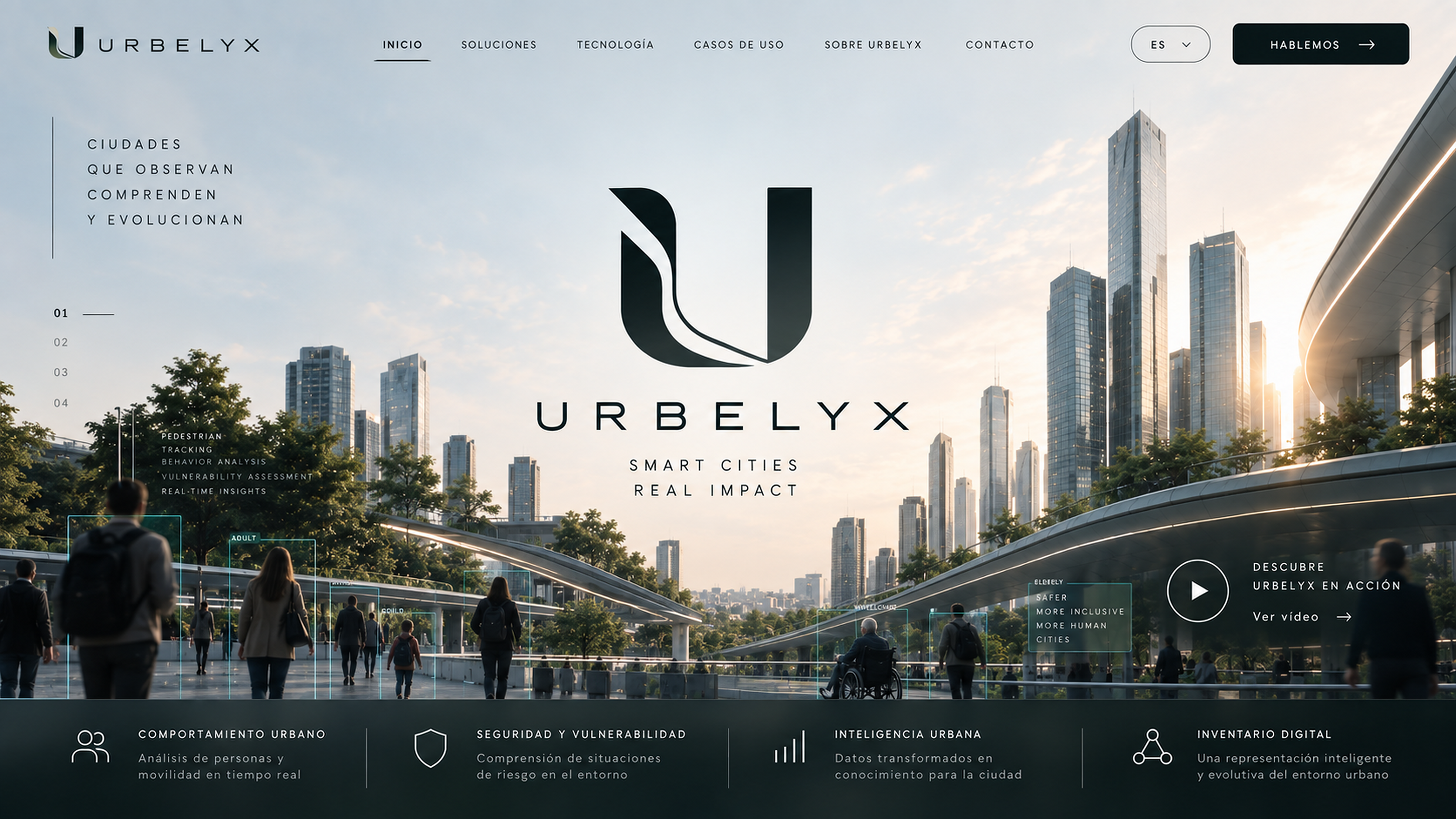 Urbelyx — ciudad inteligente con peatones identificados por el sistema de percepción